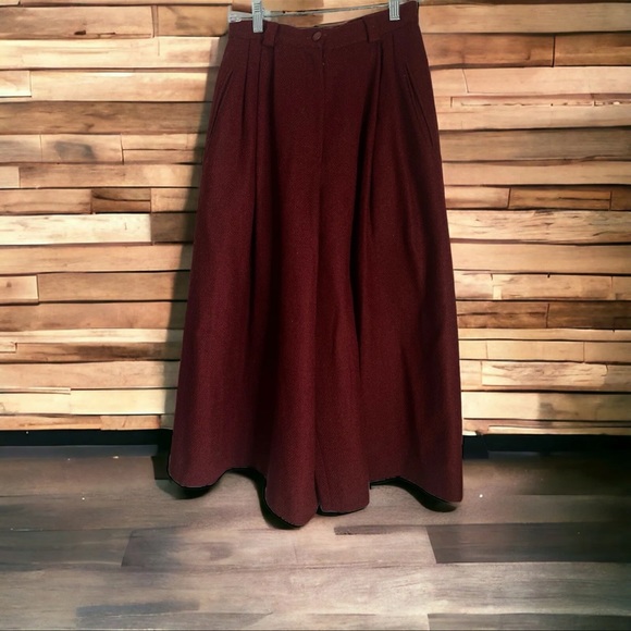 Loewe Wool Culottes Pant Burgundy Wool Lined Trousers Buttons Luxury Brand  40 - Picture 2 of 10
